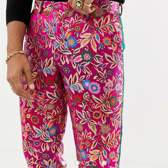 Stunning hot pink or fuschia and green floral suit by ASOS 33x32 42R jacket - Picture 8 of 15